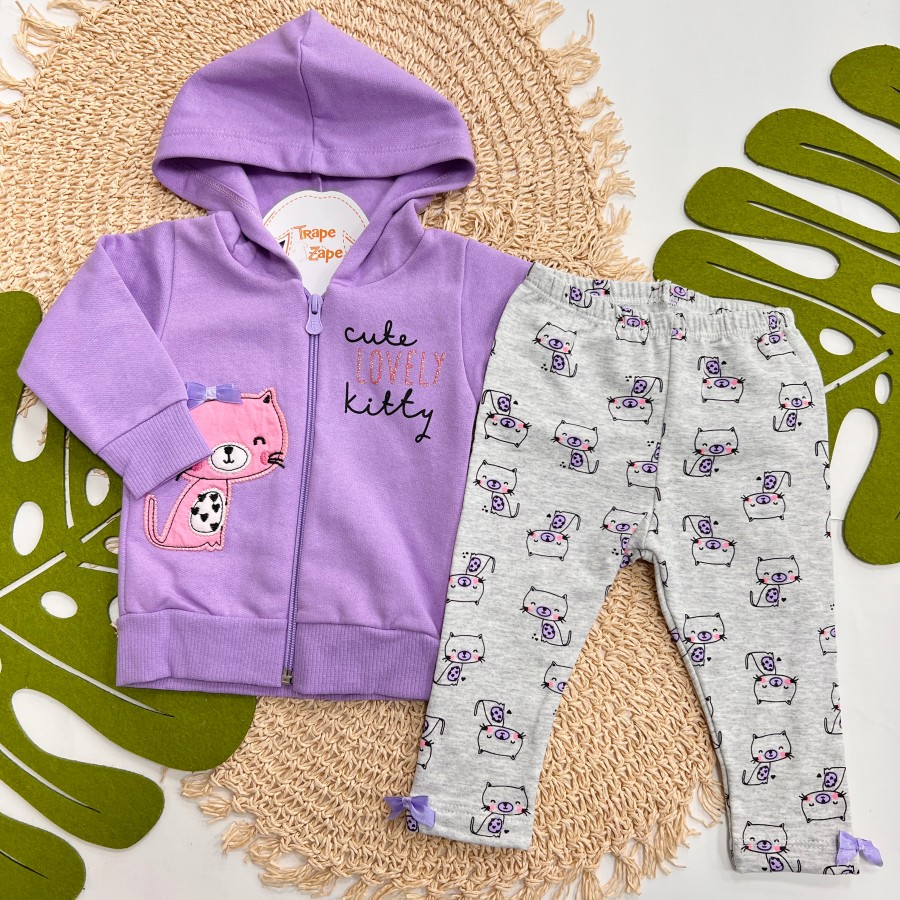  Inverno 2025 - Conj. Jaqueta Cute Love Kitty e Legging - Lilás